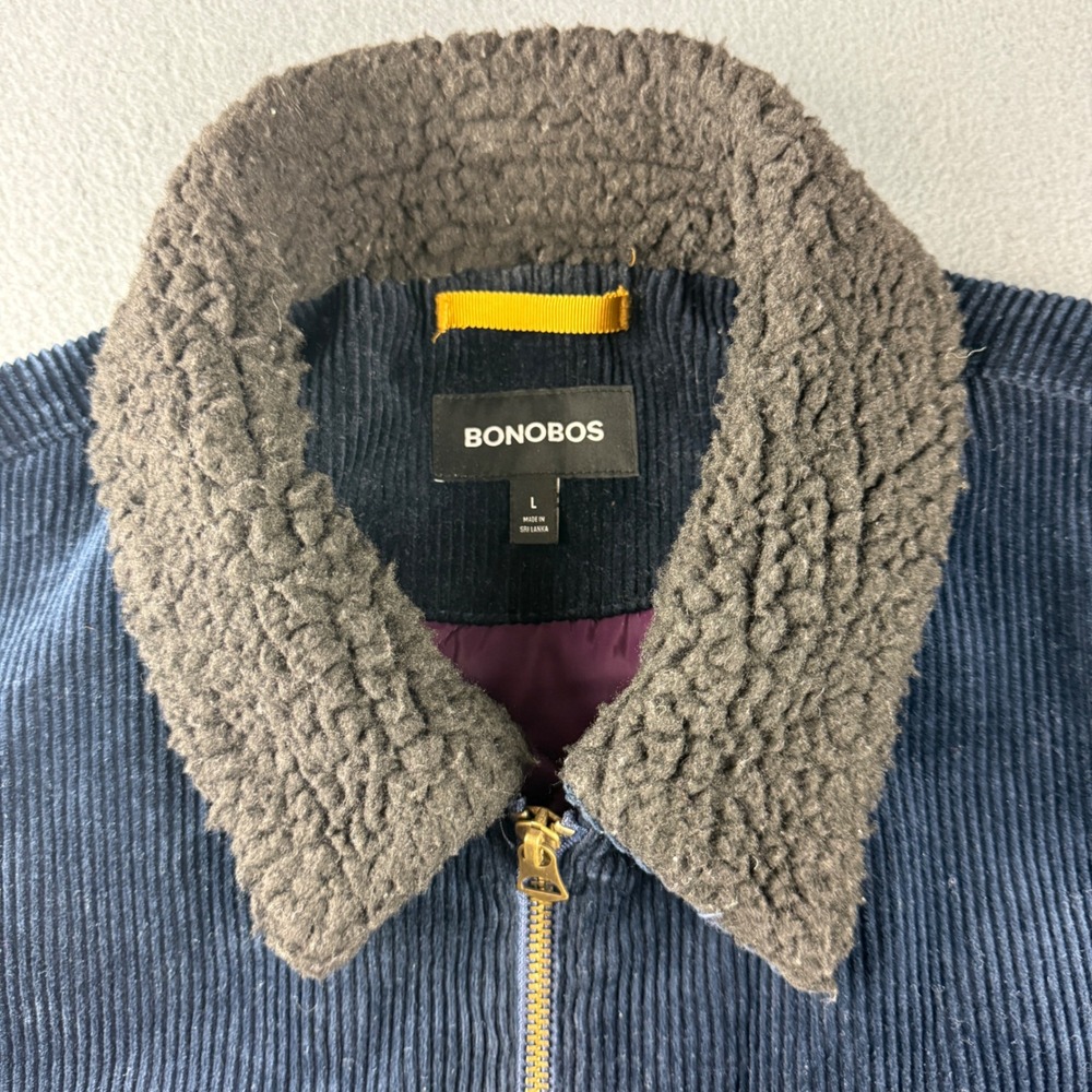 Bonobos Bomber Jacket Men's L Blue Corduroy Sherpa Collar Flap Pockets Quilted - Picture 2 of 10